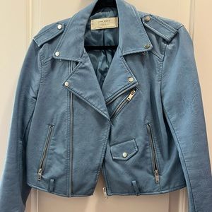 Blue Faux Leather Jacket